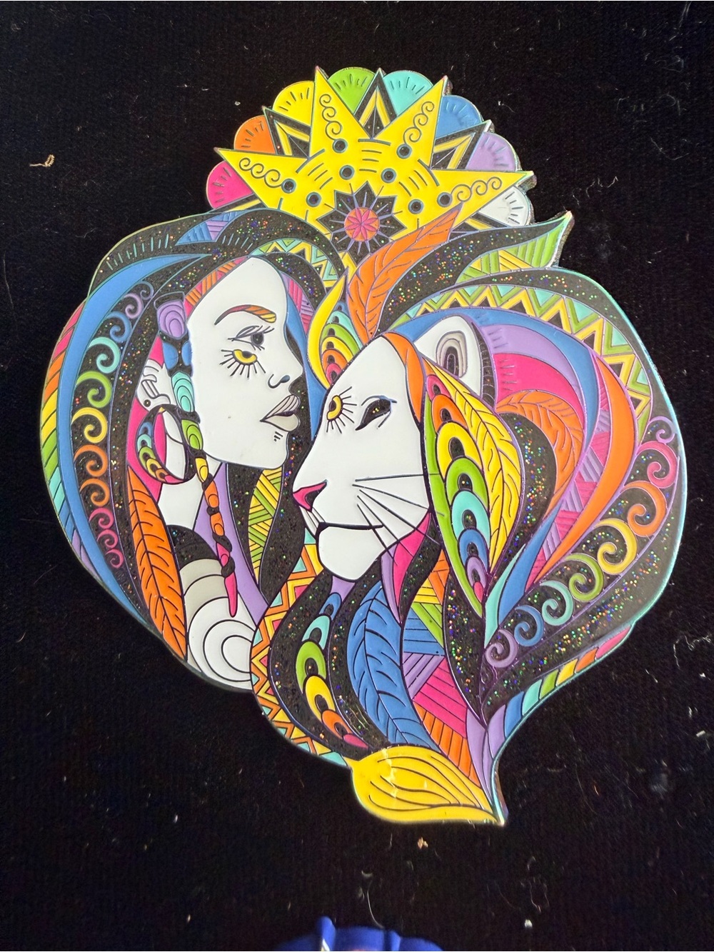 Colorful Lion & Woman Art Pin - Vibrant Multicolor Enamel